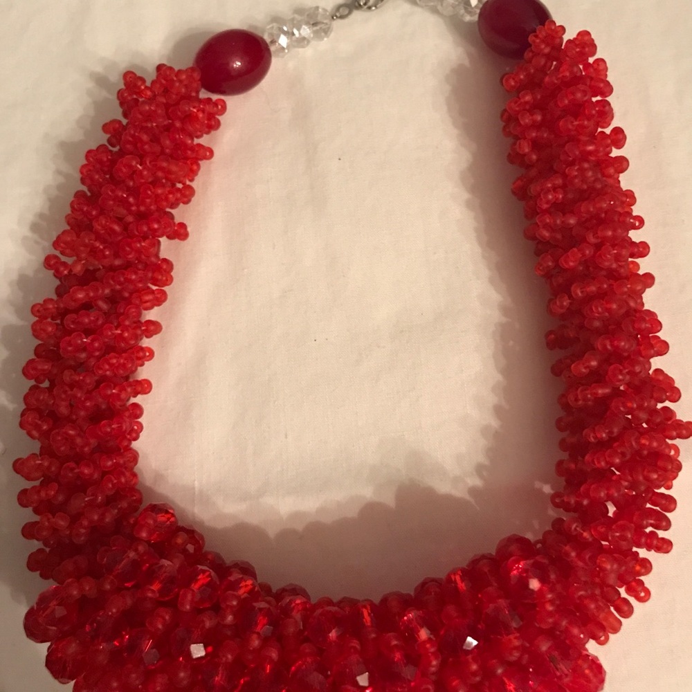 Red African Glass Beads Necklace And Bracelets Gem
